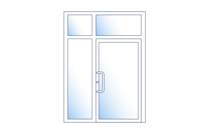 Single-leaf entrance door with sidelight and toplight