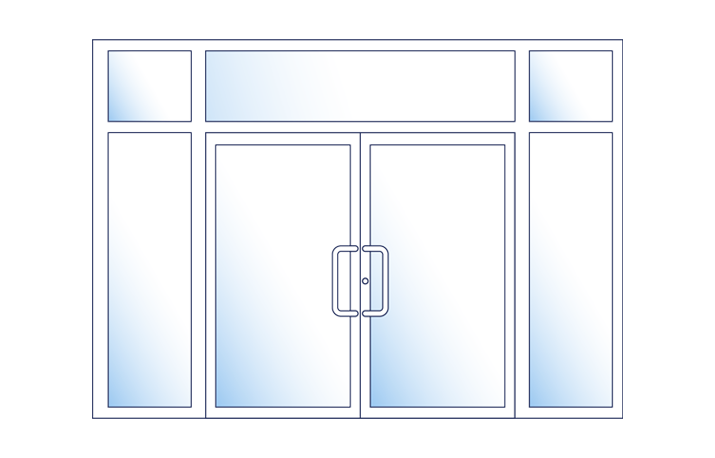 Double-leaf entryway with sidelights and toplight