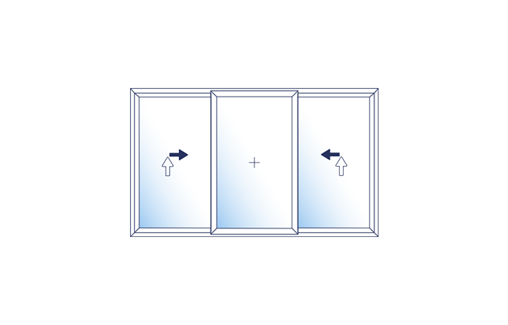 Bespoke Two sliding vents on each side running internally and a fixed vent in the middle